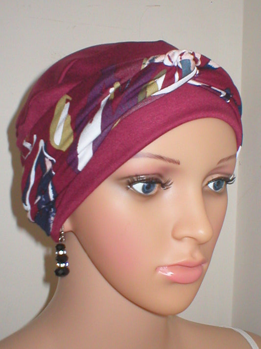 Soft comfortable breathable chemo hat sna removable twist headband _ Tina wine lily