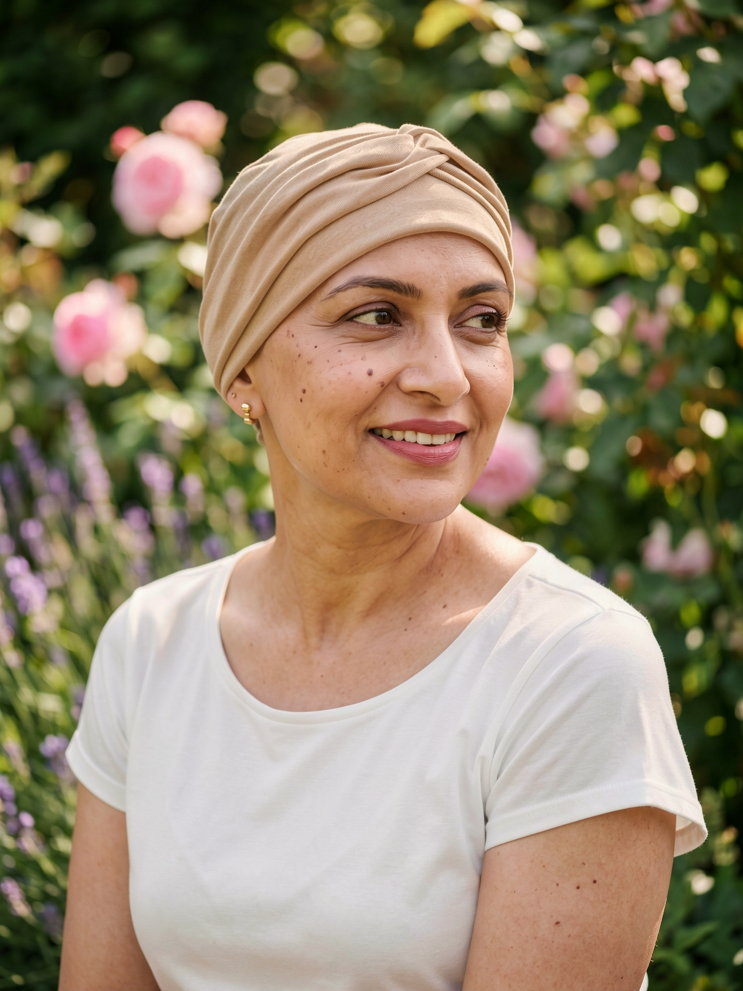 Soft jersey chemo hats for hair loss with removable twist headband - Suzie caramel