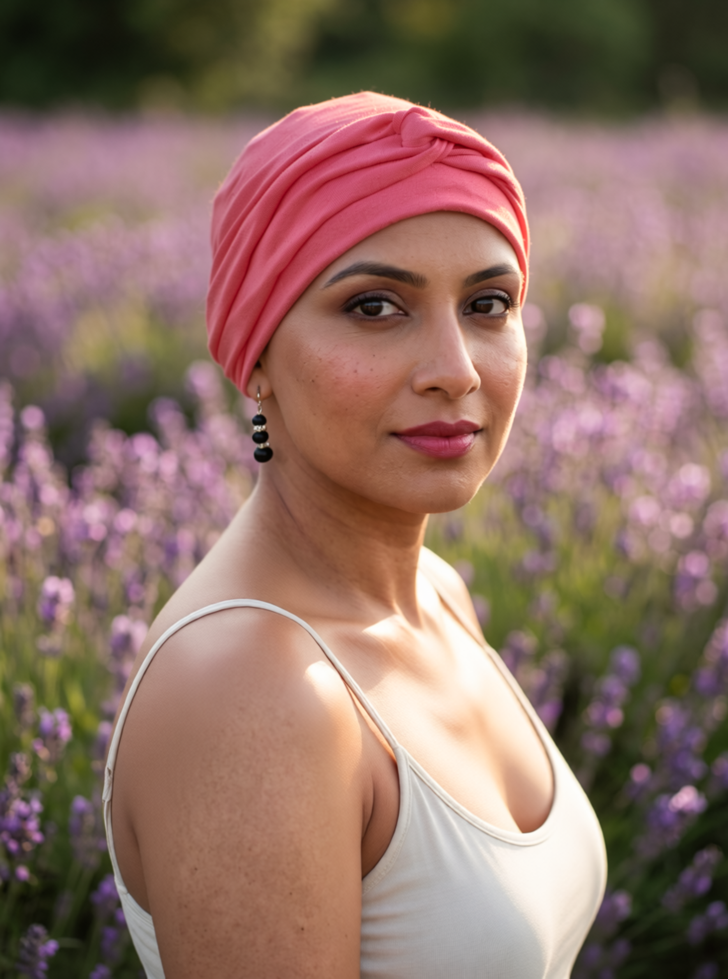 Soft jersey chemo hat and twist headband - Suzie coral