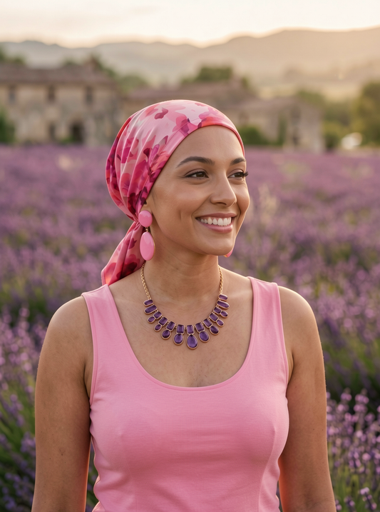 Lightweight jersey elasticated chemo bandana/ pre tied chemo scarf - Pippa pink pastel