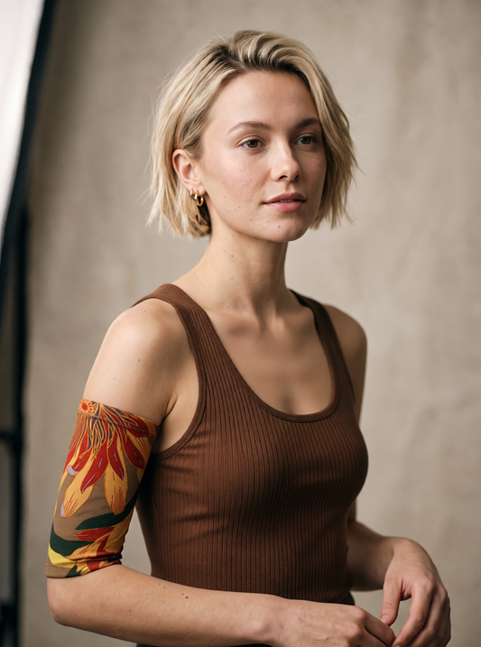 Premium patterned picc line covers extra large - Mocha sunflowers