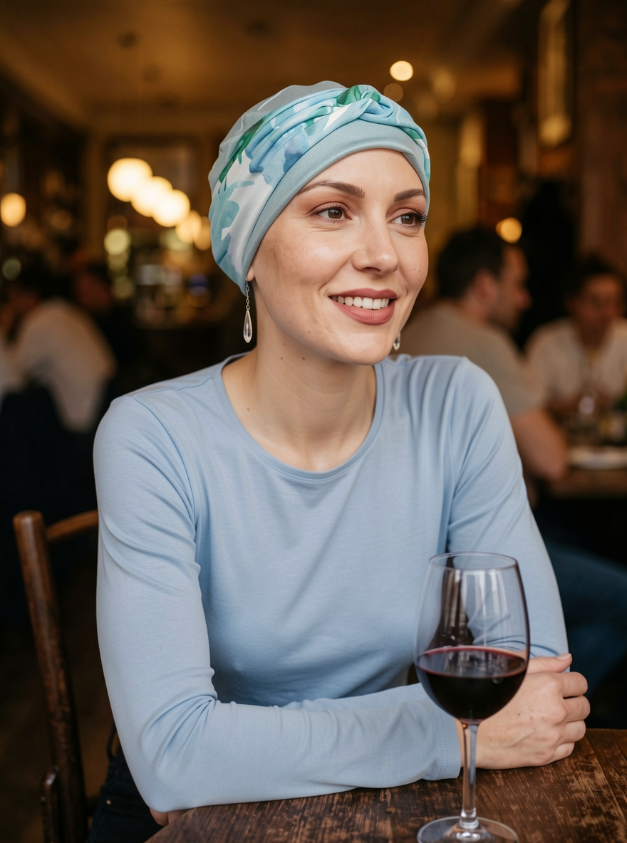 Comfy ladies chemo hat with interchangable twist headband - Tina duck egg pastel floral