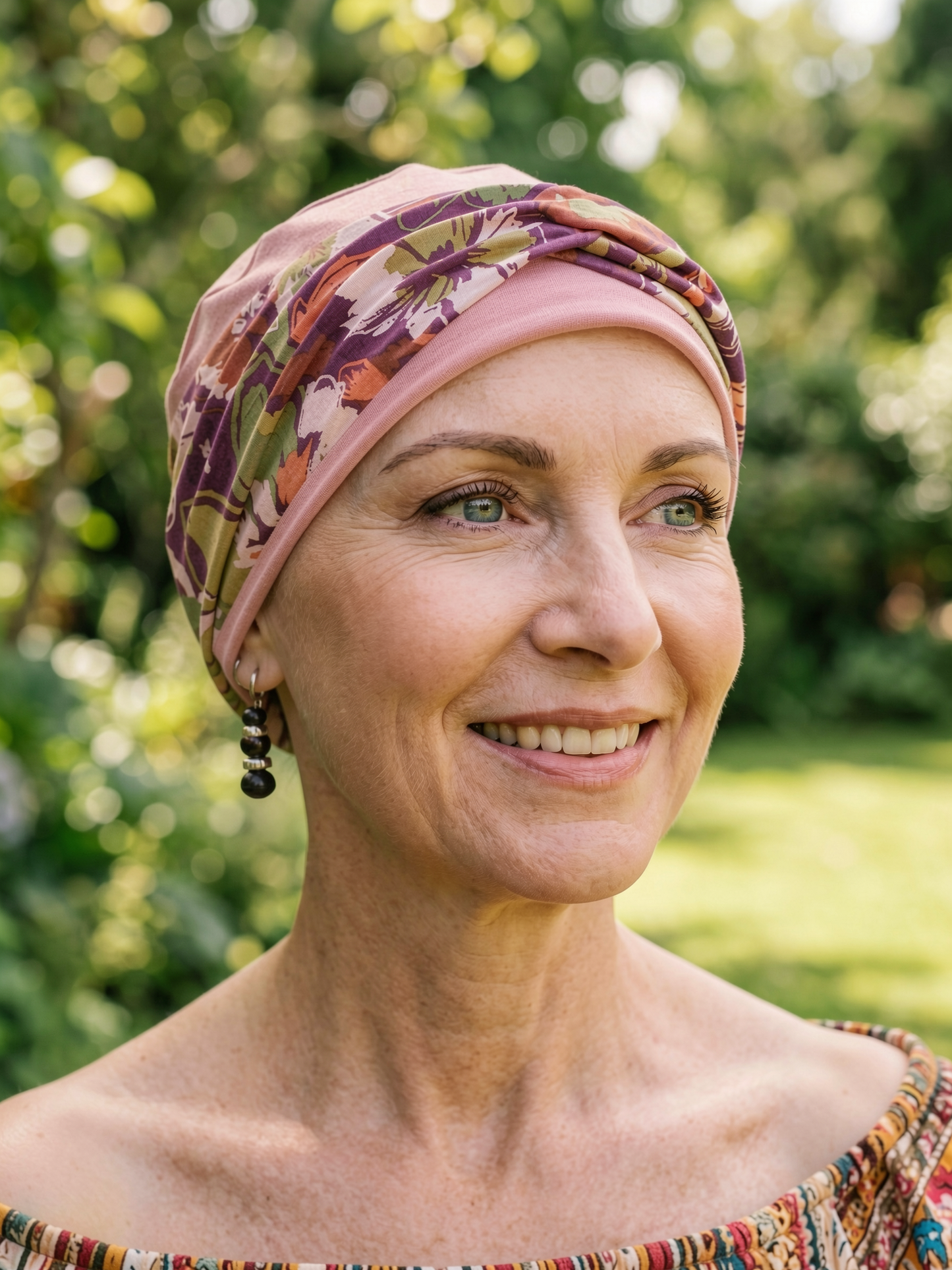 Pretty ladies chemo hat with removable twist headband - Tina dusky pansy