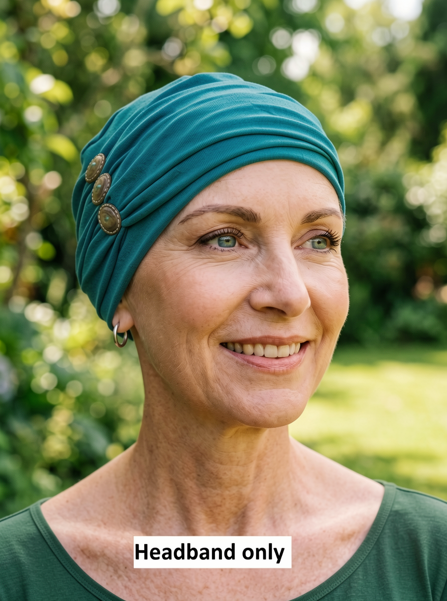 Soft jersey headband with button detail - chemo hat accessory - Millie teal