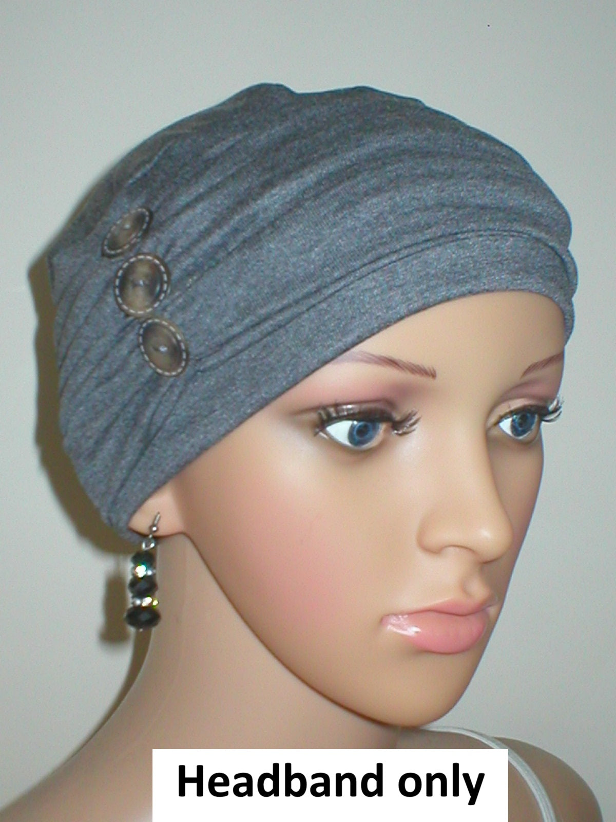 Soft jersey headband with button detail - chemo hat accessory - Millie dark grey marl
