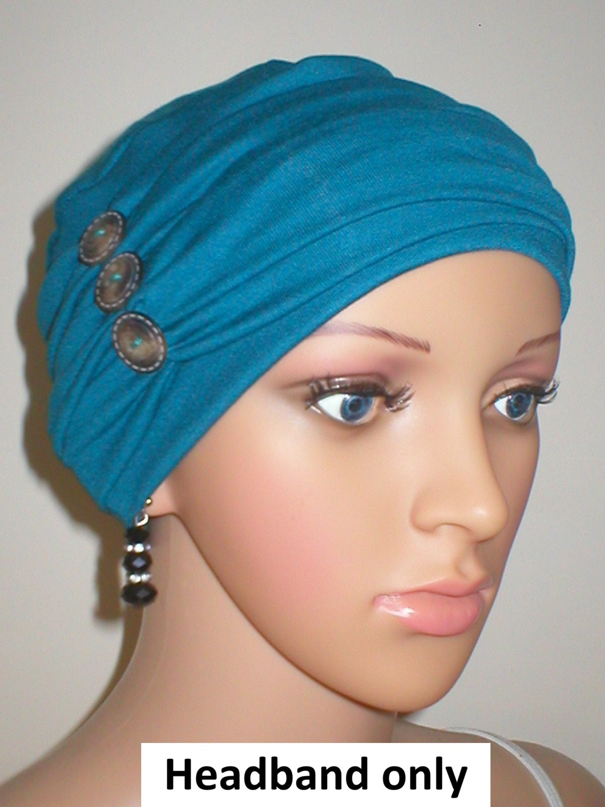 Soft jersey headband with button detail - chemo hat accessory - Millie teal