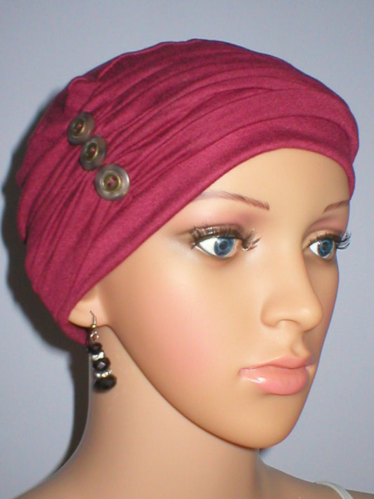 Soft womens chemo hat and removable button headband - Billie wine