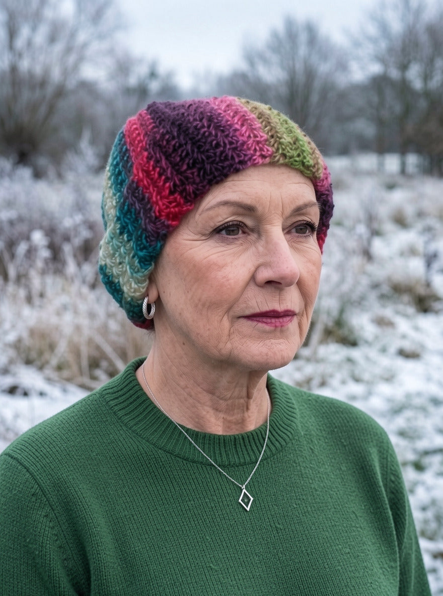 Hand crochet chemo heanie with turn up - Boheme