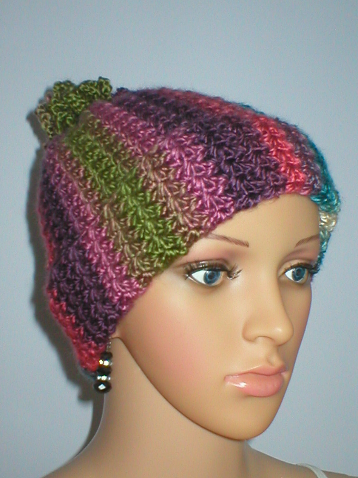 Soft hand crochet beanie with turn up and crochet pom pom - Boheme