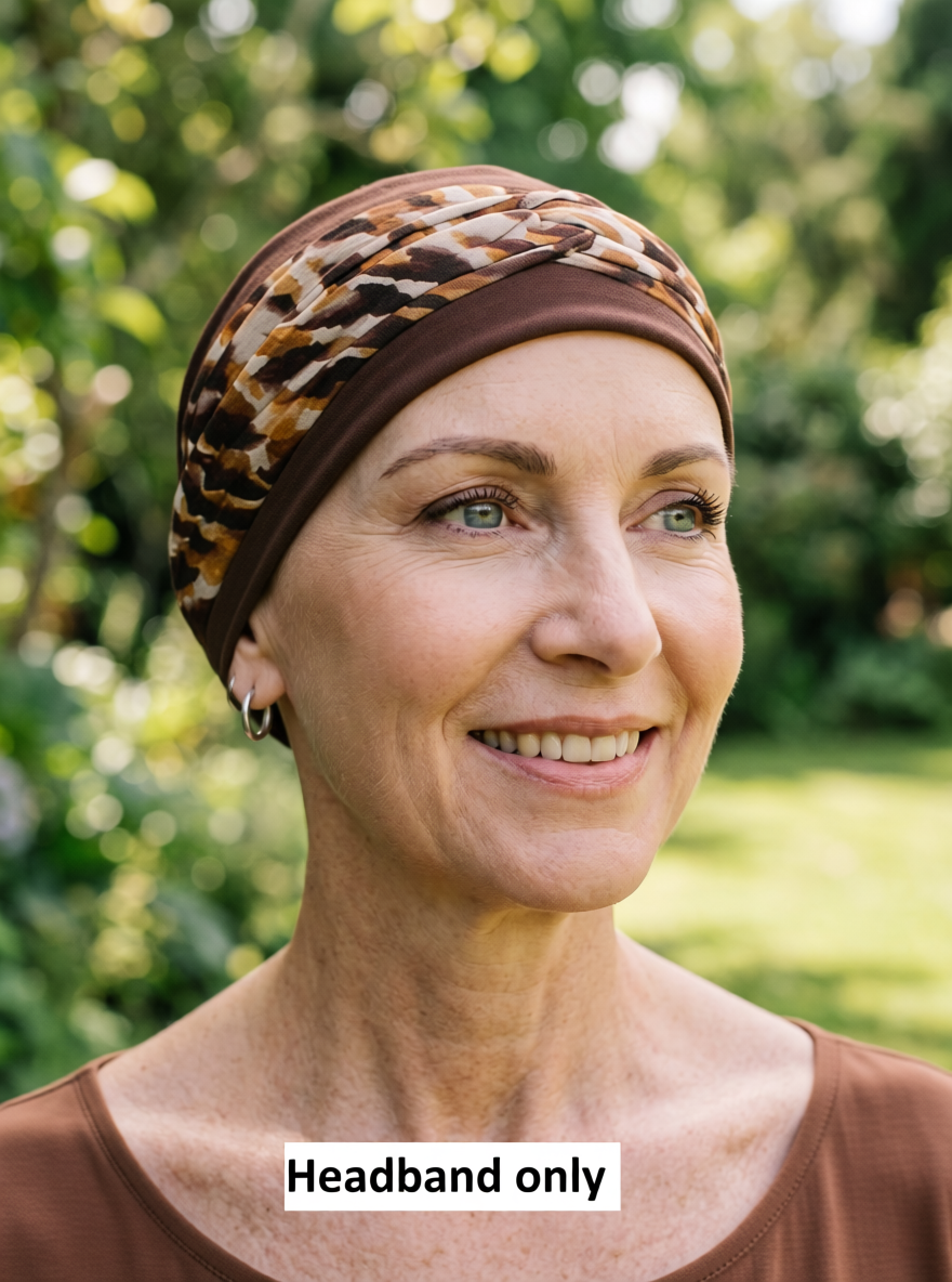 Soft jersey twist headband - chemo headwear accessory - Sara brown camel leopard