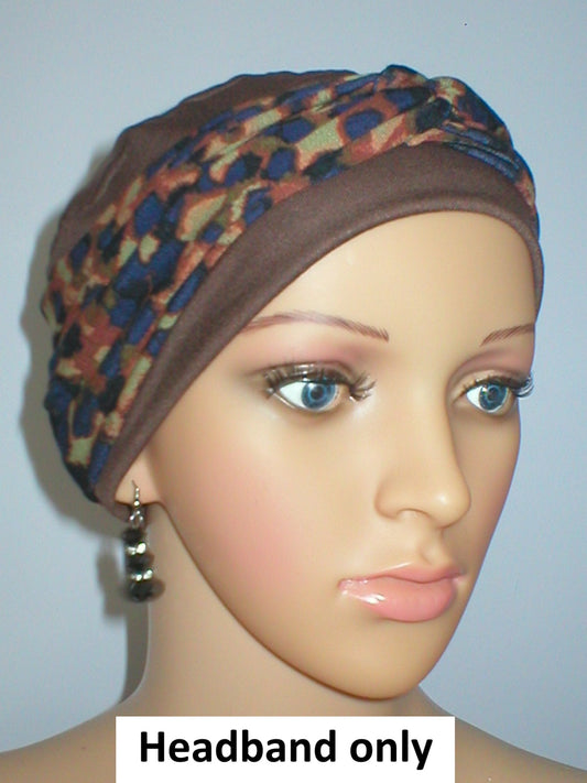 Soft jersey twist headband - chemo hat accessory - sara - brown navy spots
