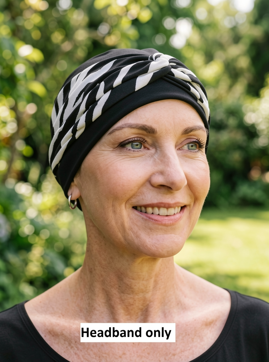 Soft patterned jersey twist ladies chemo headband - Sara black white zebra