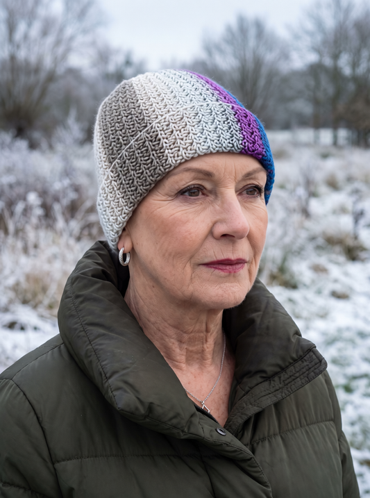 Hand crochet chemo heanie with turn up - Chic