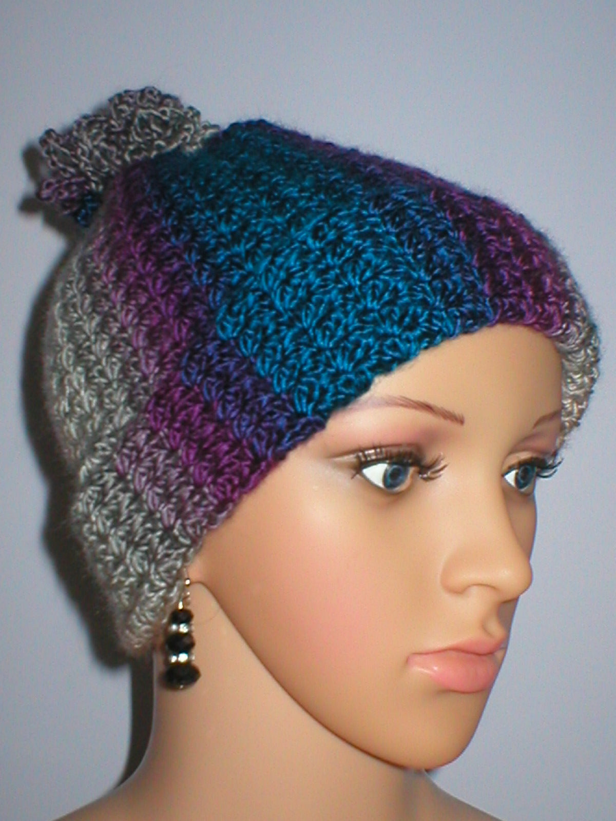 Soft hand crochet beanie with turn up and crochet pom pom - Chic
