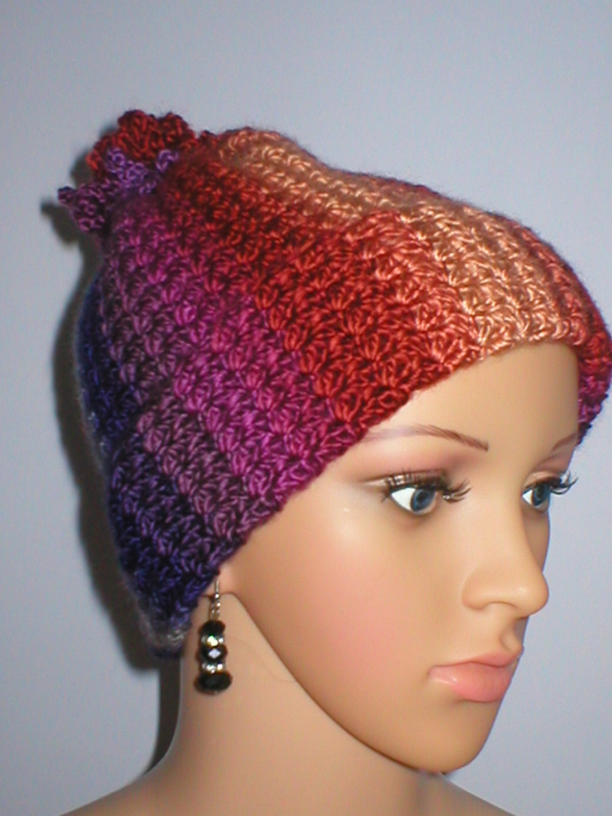 Soft hand crochet beanie with turn up and crochet pom pom - Cosmic