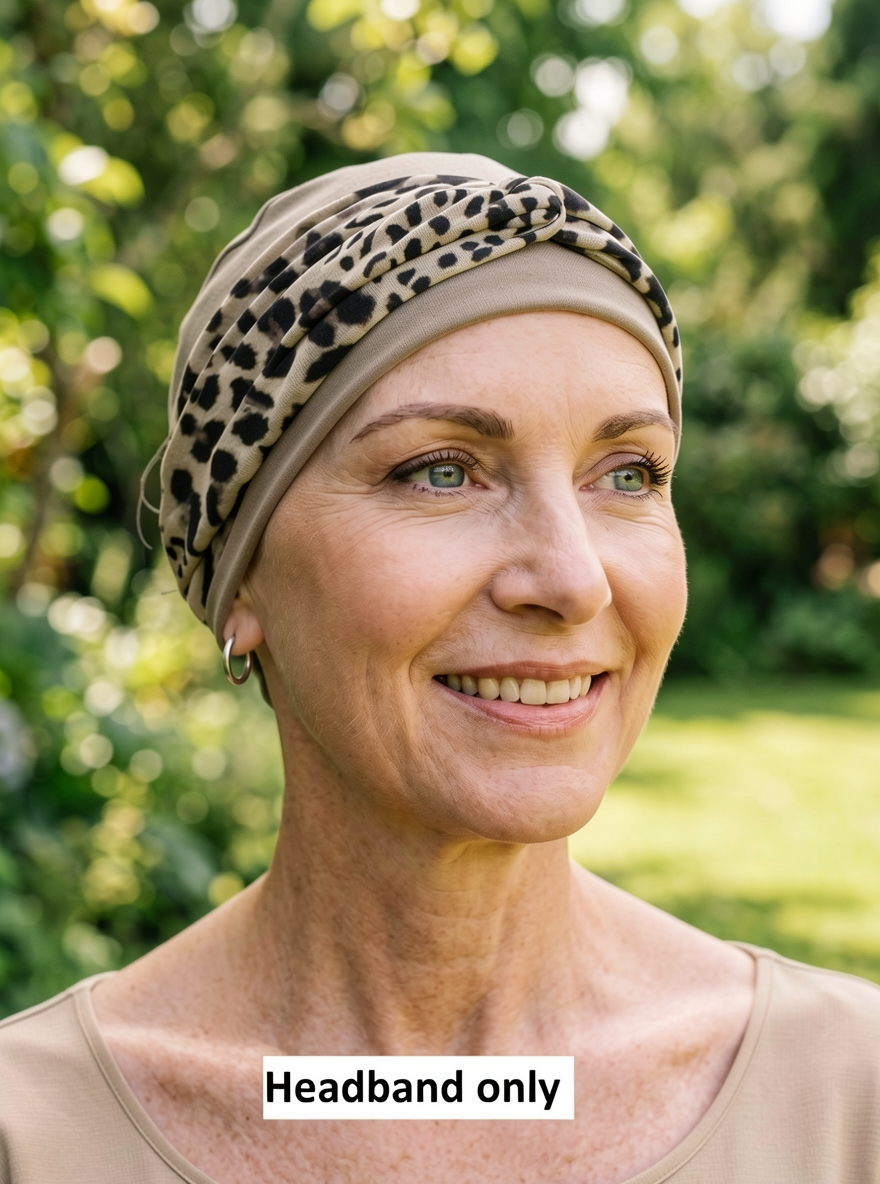 Soft jersey twist headband - chemo headwear accessory - Sara cream black leopard