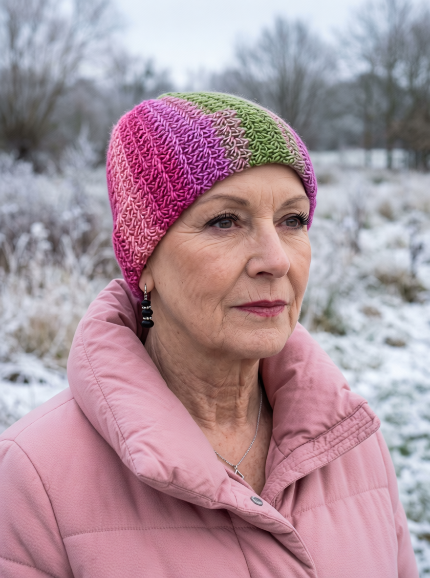 Hand crochet chemo heanie with turn up - Dream