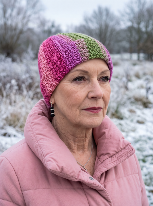 Hand crochet chemo heanie with turn up - Dream