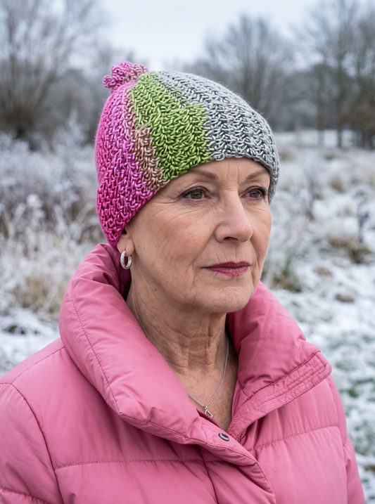 Supersoft hand crochet beanie with turn up and crochet pom pom - Dream