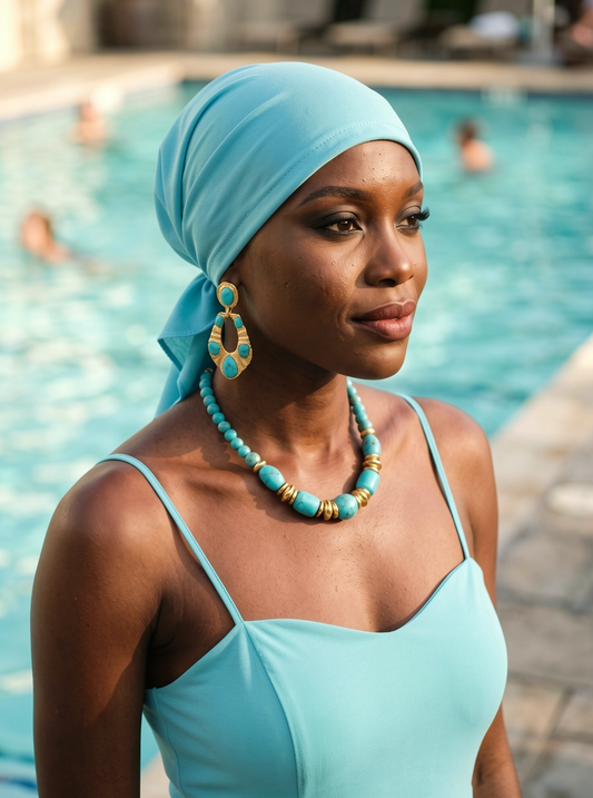 Cotton jersey elasticated chemo bandana/ pre tied chemo scarf - Lizzie aqua