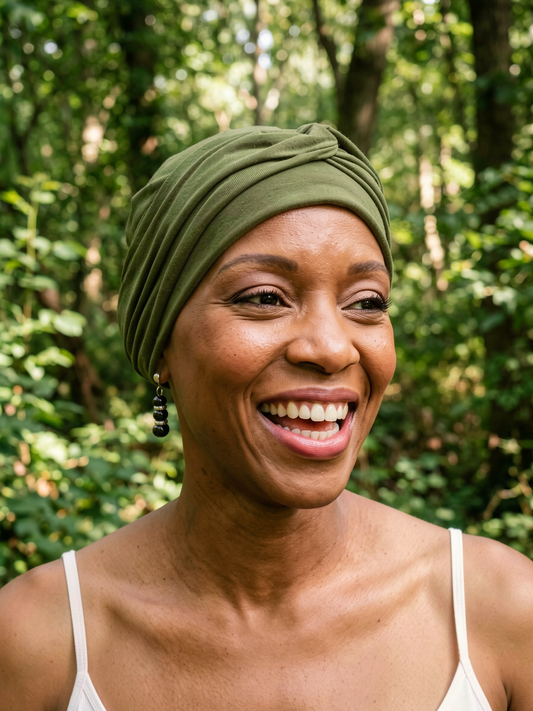Soft jersey chemo hat and removable twist headband -  Suzie Khaki