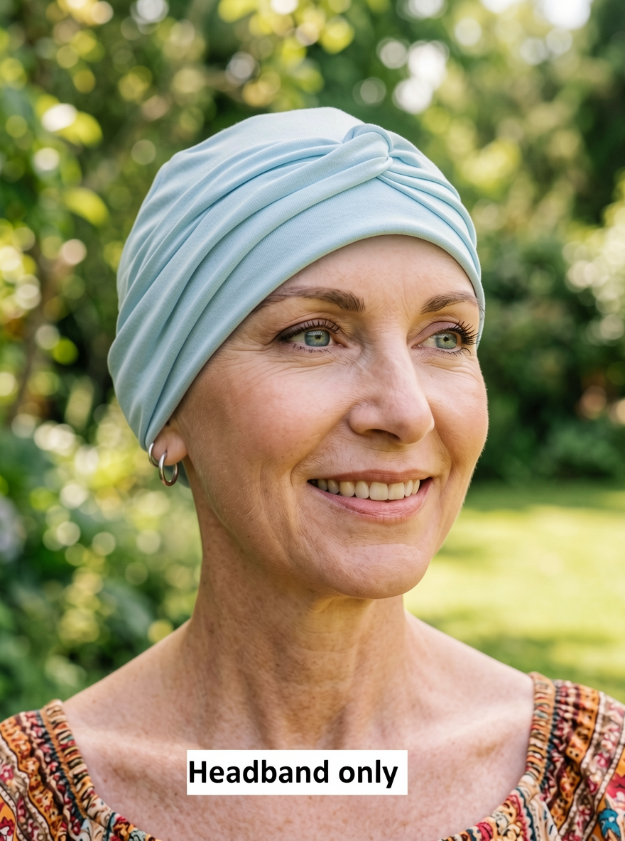 Soft jersey twist chemo headband - Emma duck egg