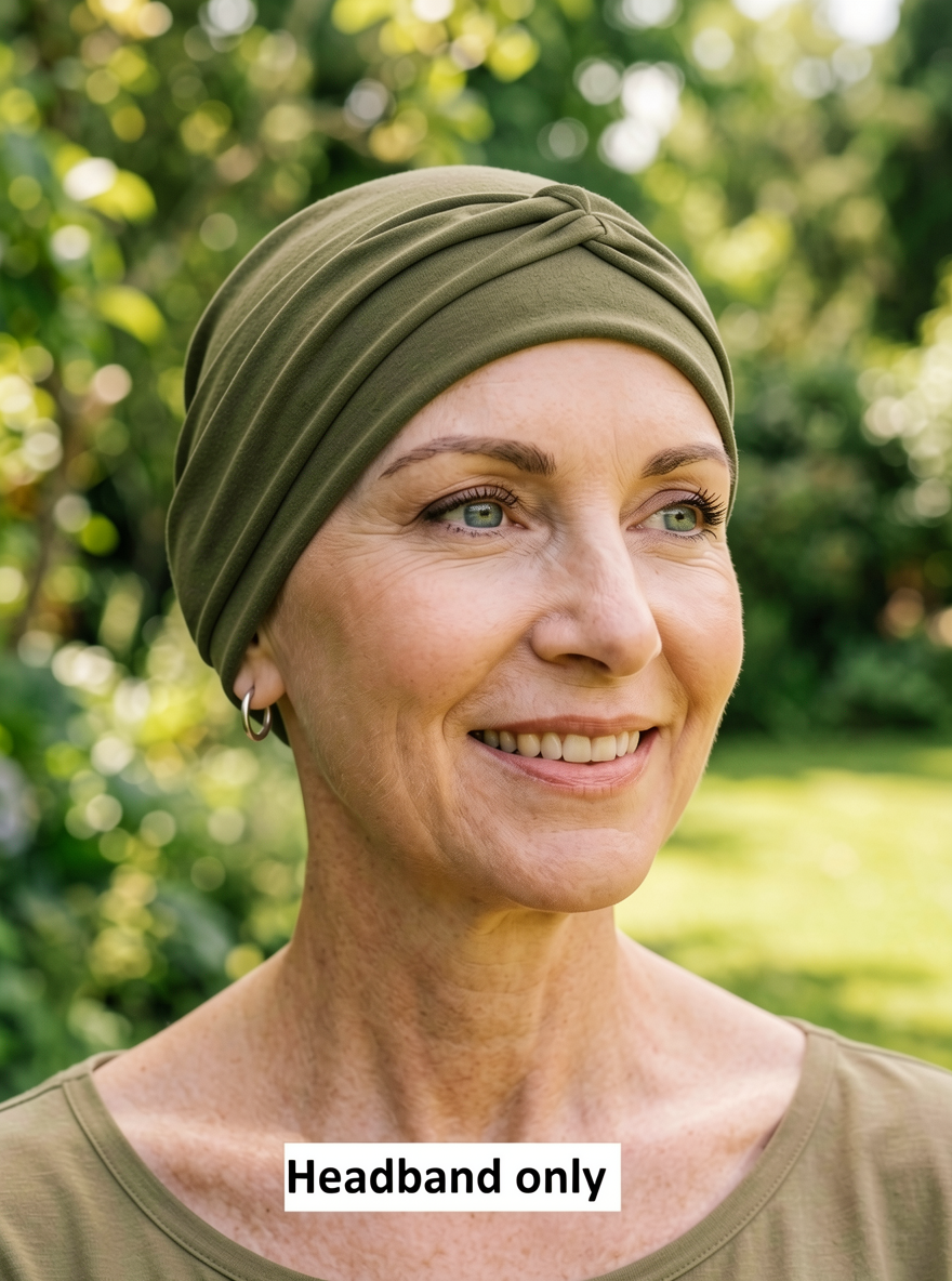 Soft jersey twist chemo headband - Emma khaki