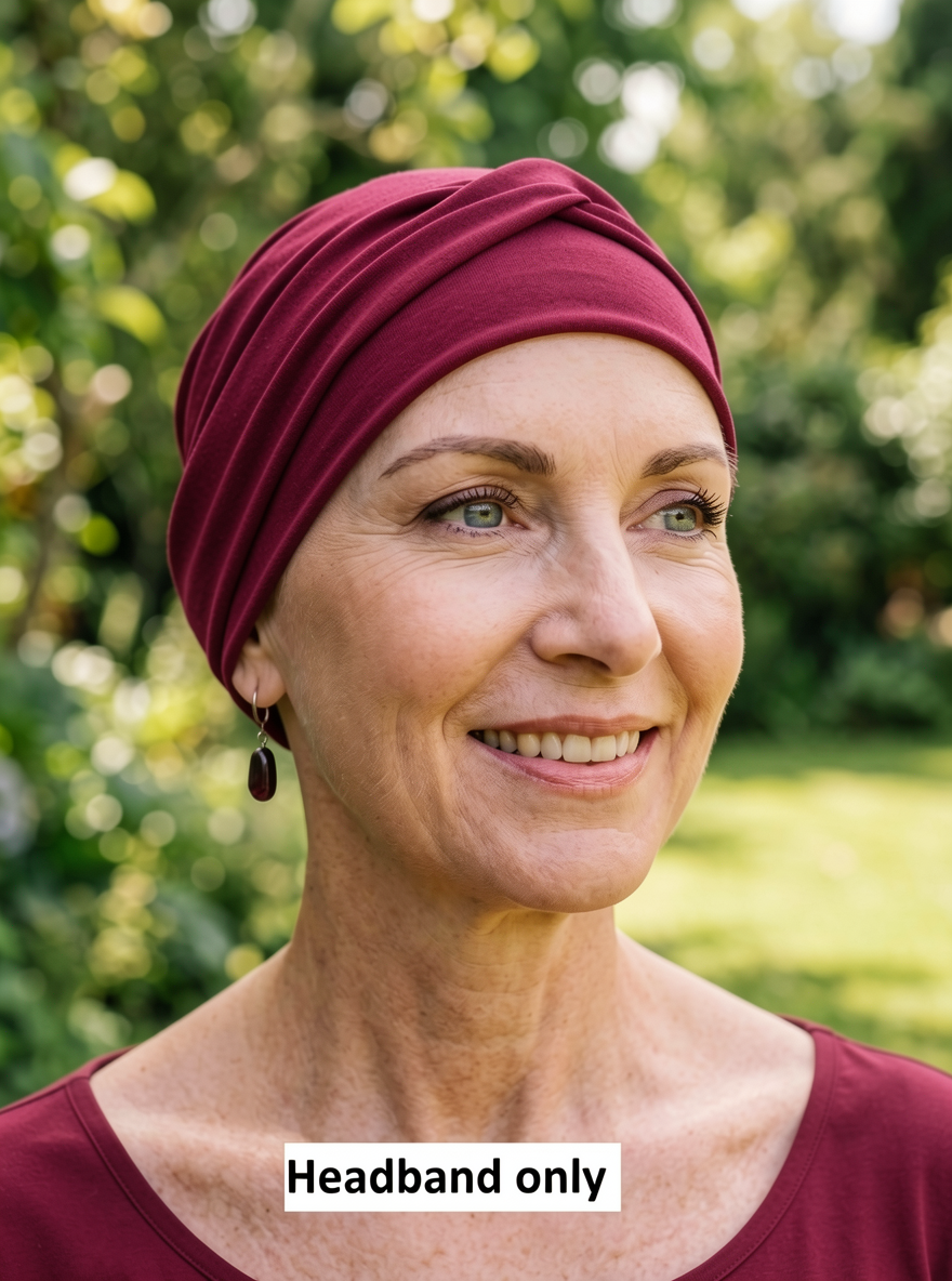 Soft jersey twist chemo headband - Emma wine