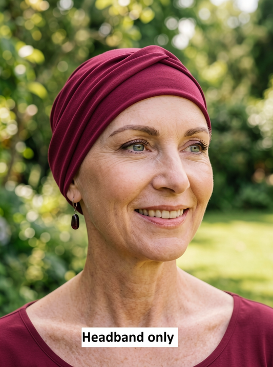 Soft jersey twist chemo headband - Emma wine