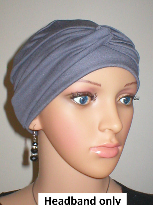 Soft jersey twist chemo headband - Emma dark grey