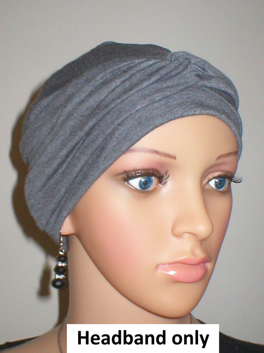Soft jersey twist chemo headband - Emma dark grey marl