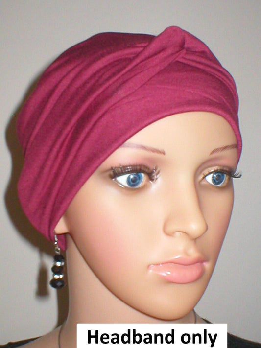 Soft jersey twist chemo headband - Emma wine