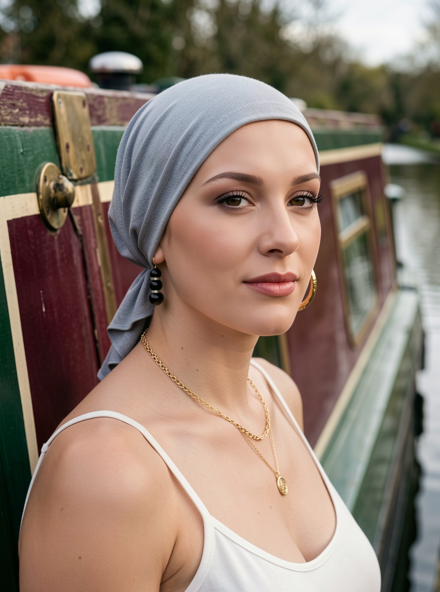 Soft lightweight jersey chemo bandana - pre tied chemo scarf - Kiki light grey marl