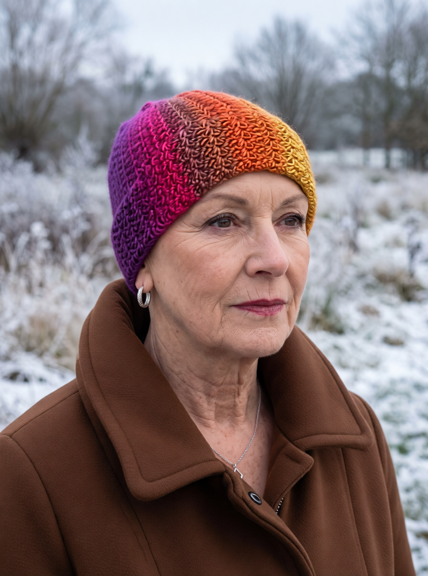 Hand crochet chemo heanie with turn up - Fantasy
