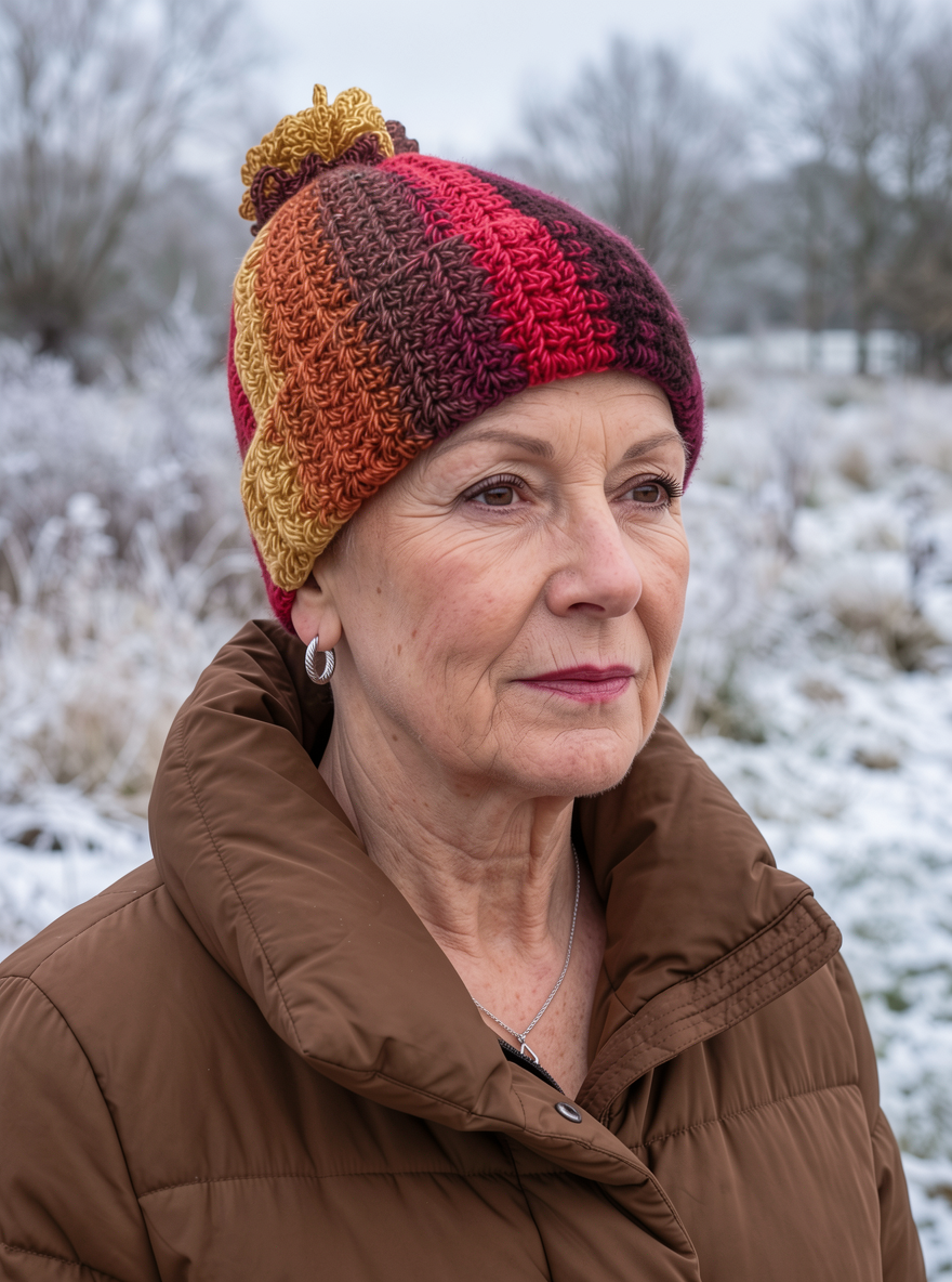 Supersoft hand crochet beanie with turn up and crochet pom pom - Fantasy