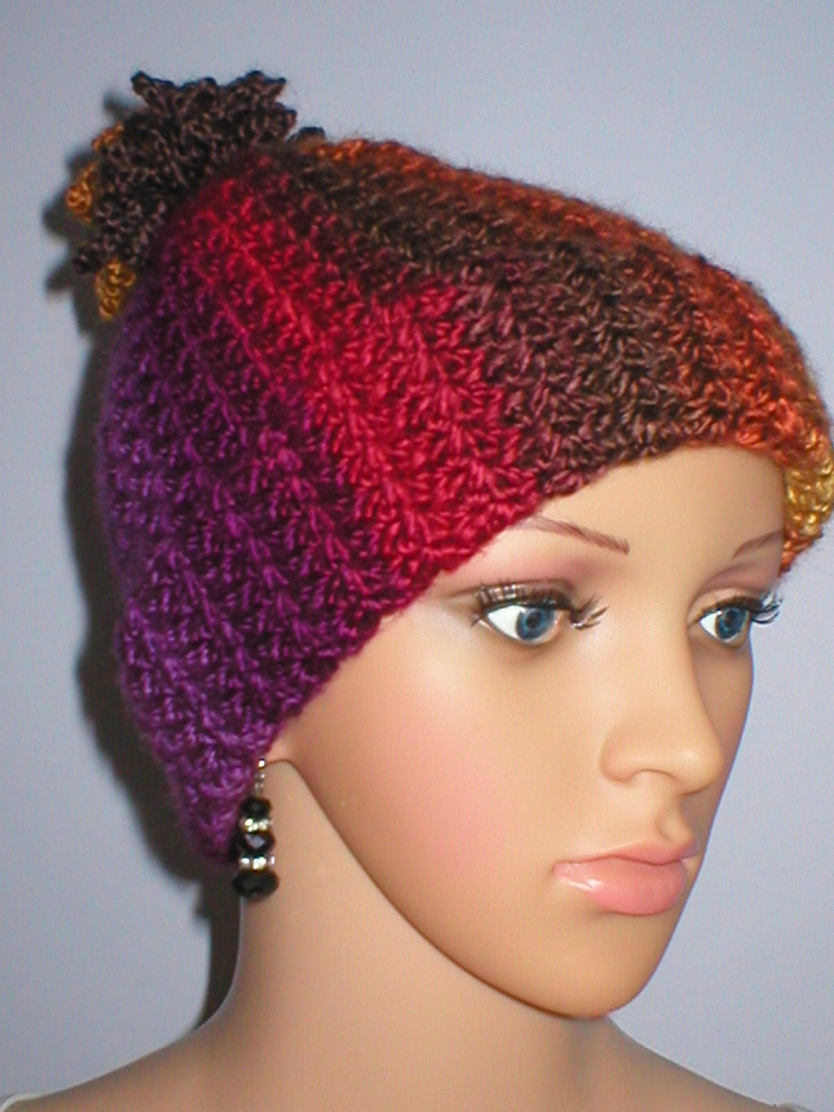 Supersoft hand crochet beanie with turn up and crochet pom pom - Fantasy