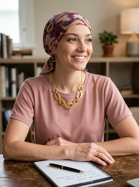 Softlightweight jersey chemo bandana - pre tied chemo scarf - Pippa dusky plum paisley