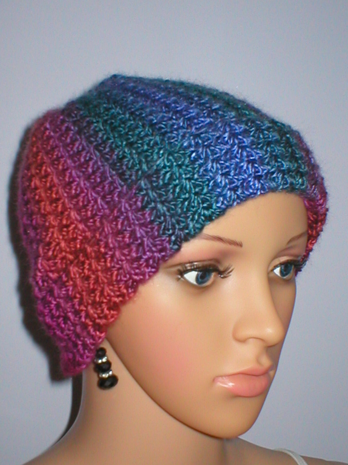Supersoft hand crochet beanie with turn up - Flame
