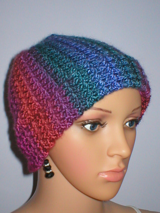 Supersoft hand crochet beanie with turn up - Flame