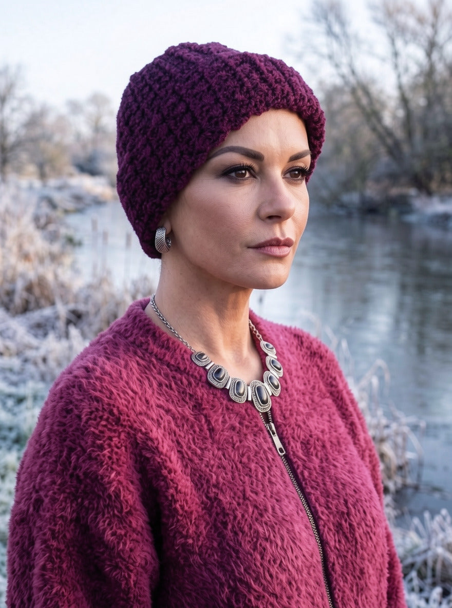 Soft hand crochet chunky beanie hat - Heather