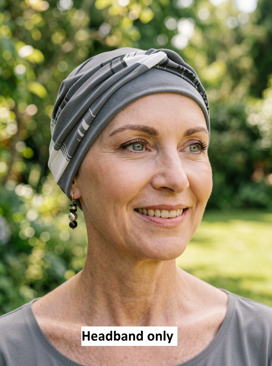 Soft twist jersey patterned stretchy chemo headbands - Sara black grey brushstrokes