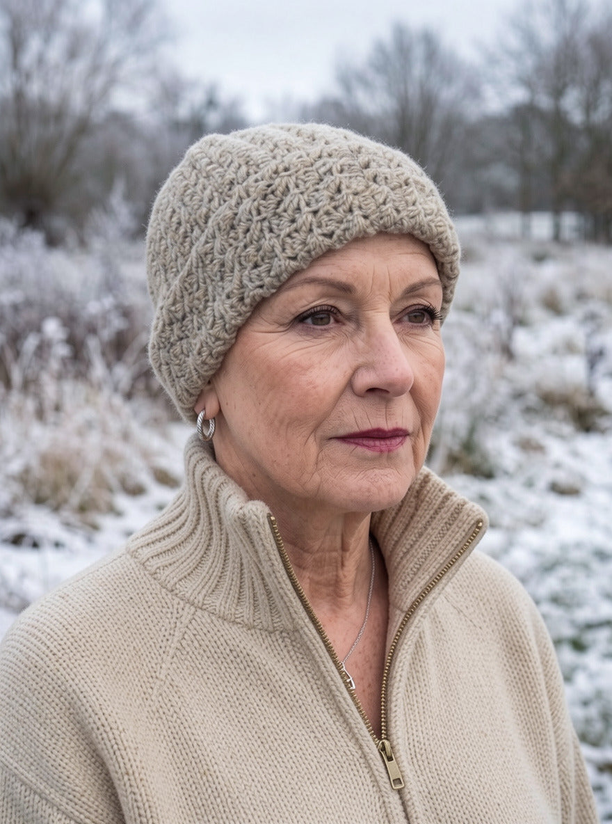 Supersoft hand crochet chunky beanie with turn up - Harvest