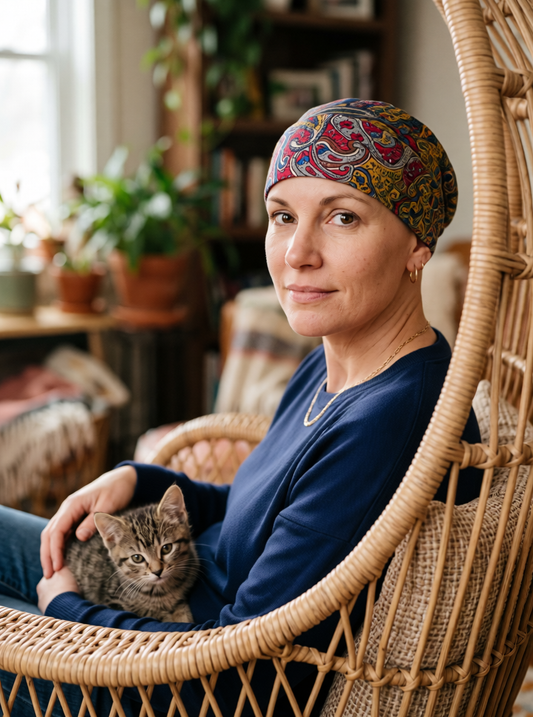 Soft comfortable base chemo hats for hair loss - sleeping hat - Helena navy paisley