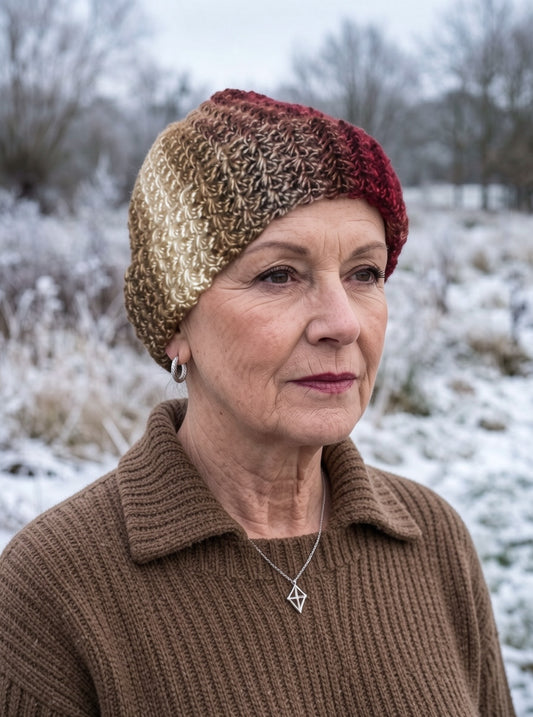 Hand crochet chemo heanie with turn up - Horizon
