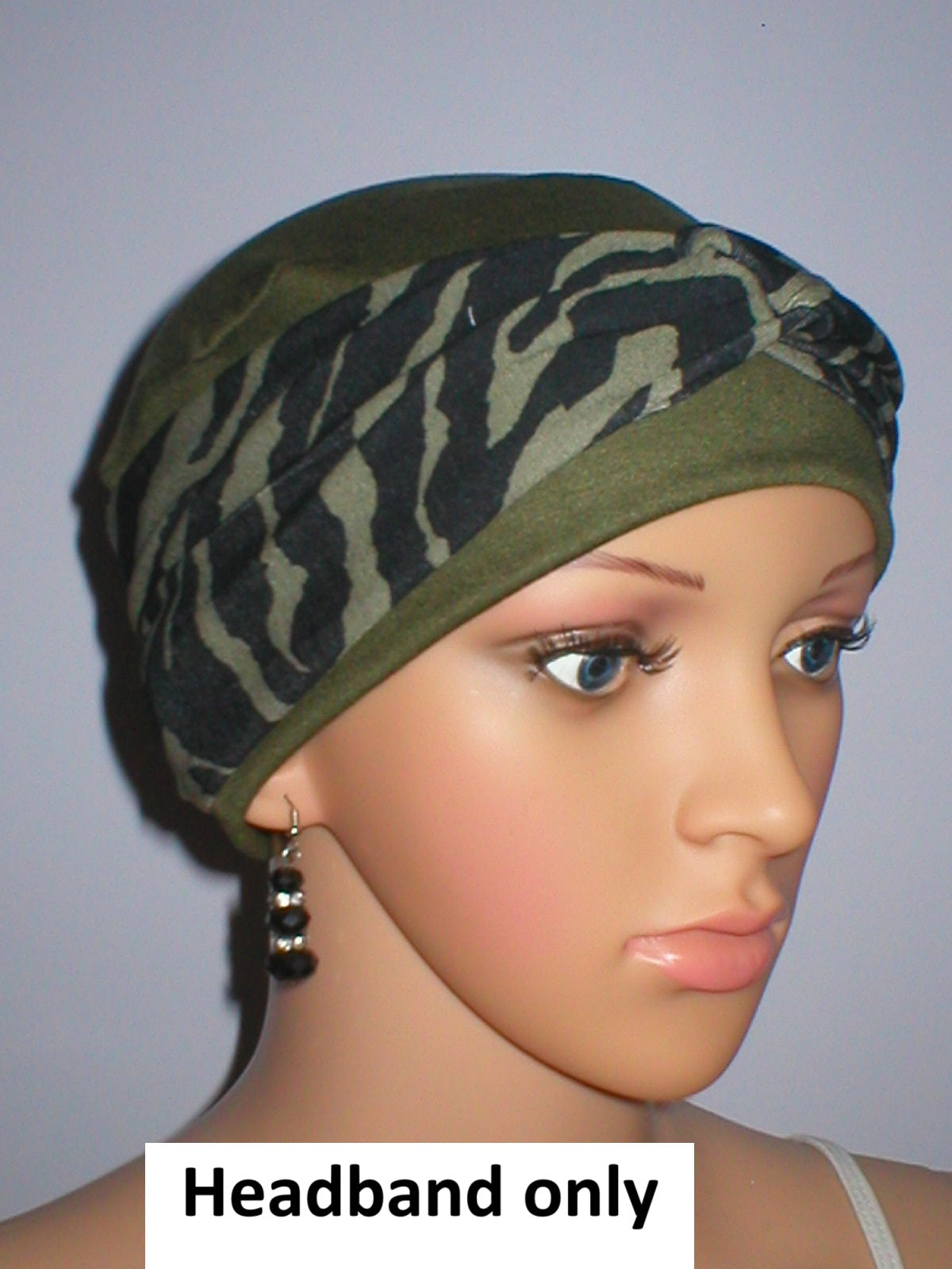 Soft patterned jersey twist ladies chemo headband - Sara khaki black zebra