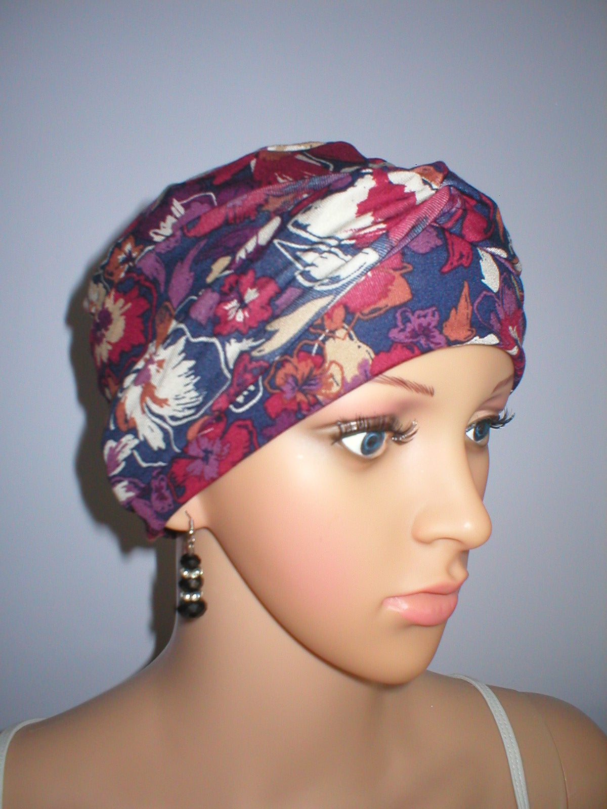Soft jersey chemo hat and twist headband -  Kiera navy pansy