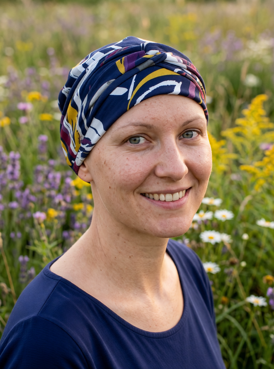 Soft comfy chemo hat and twist headband - Kiera navy lily