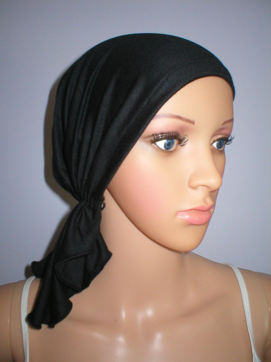 Soft lightweight jersey chemo bandana - pre tied chemo scarf - Kiki black