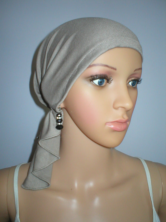 Soft lightweight jersey chemo bandana - pre tied chemo scarf - Kiki cappuccino