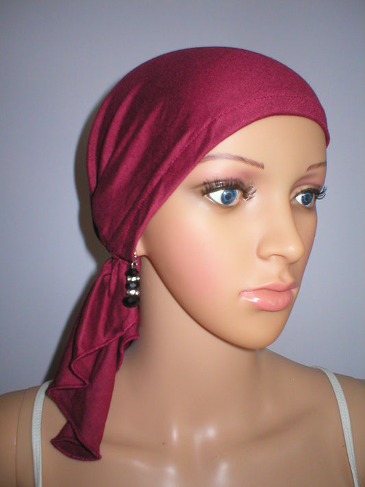 Soft lightweight jersey chemo bandana - pre tied chemo scarf - Kiki wine